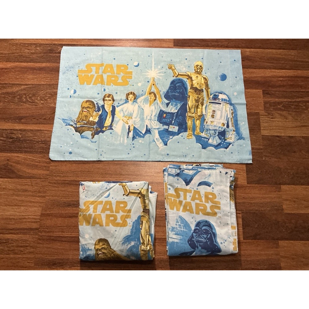 Vtg JCP Star Wars TWIN Fitted & Flat Sheet + STANDARD Pillowcase EUC